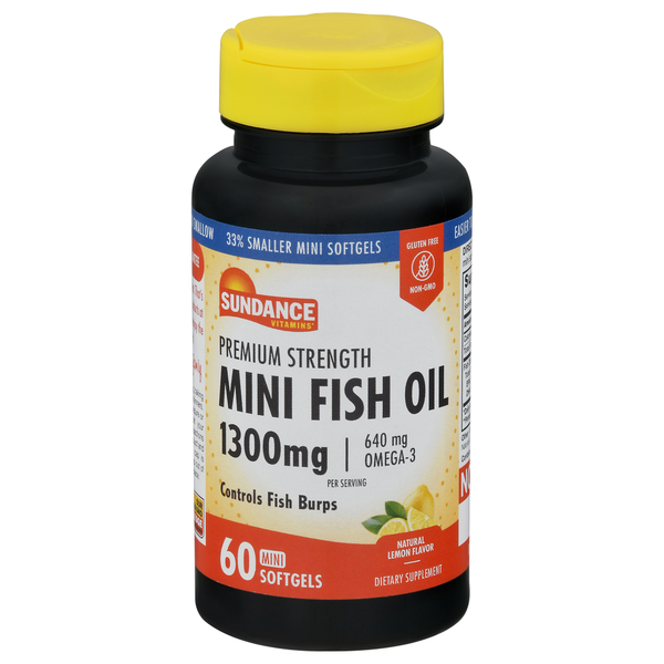 Sundance Vitamins Mini Fish Oil, Premium Strength, 1300 mg, Mini Softgels, Natural Lemon Flavor