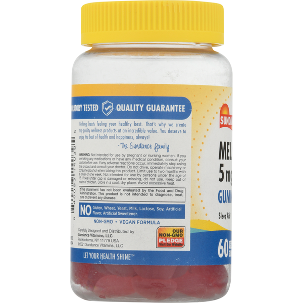 Sundance Vitamins Melatonin, 5 mg, Vegan Gummies, Natural Mixed Berry