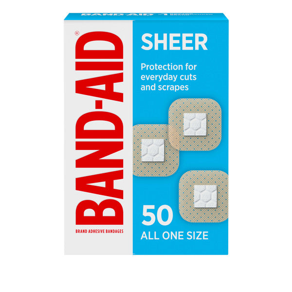 BAND-AID Square Sheer Spots Adhesive Bandages, One Size, 50 ct