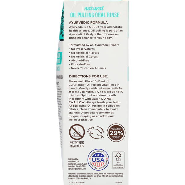 GuruNanda Natural Oil Pulling Coco-Mint Oral Rinse with Vitamins & Essential Oils