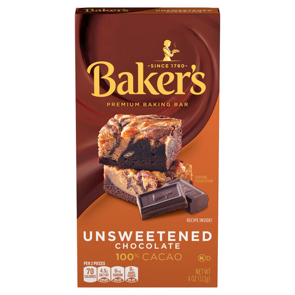 Baker's Unsweetened Chocolate Premium Baking Bar with 100 % Cacao