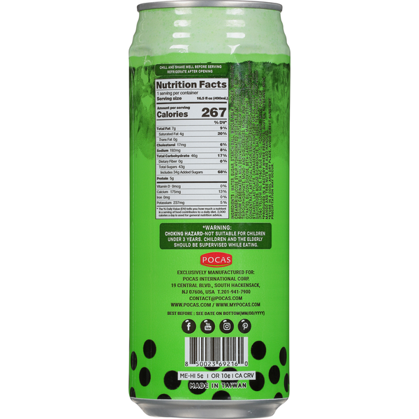 Pocas Bubble Tea, Honeydew Flavor, Taiwan Classic