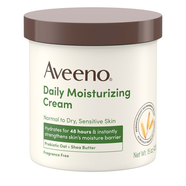 Aveeno Daily Moisturizing Cream jar on a white background