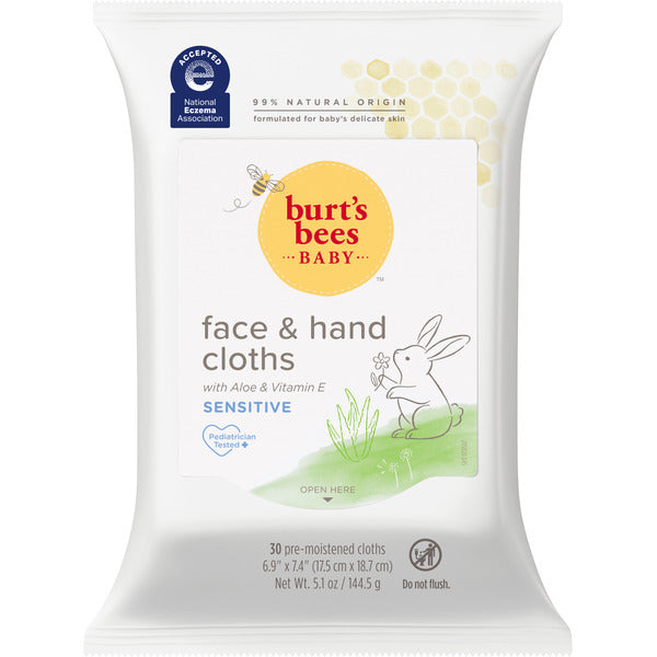 Burt's Bees Baby Face & Hand Cloths, Unscented Cleansing Wipes for Sensitive Skin