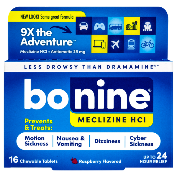Bonine Chewable Tablets Raspberry Flavored 25 mg Meclizine HCl