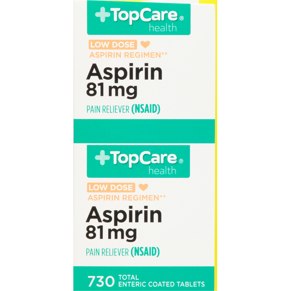 TopCare Aspirin, Low Dose, 81 mg, Enteric Coated Tablets, Twin Pack