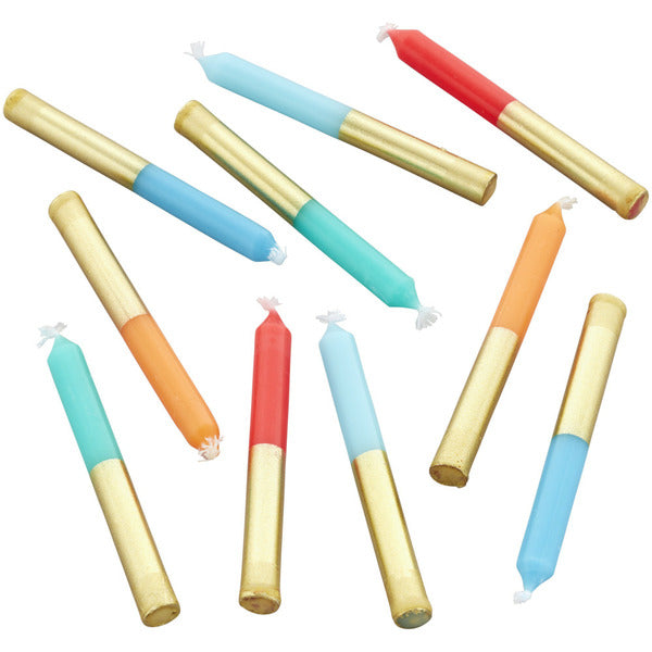 Wilton Blue, Orange & Red Gold-Dipped Birthday Candles, 10-Count