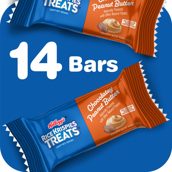 Kellogg's Rice Krispies Treats Chocolatey Peanut Butter Crispy Rice Squares, Kids Snacks, 14 Count
