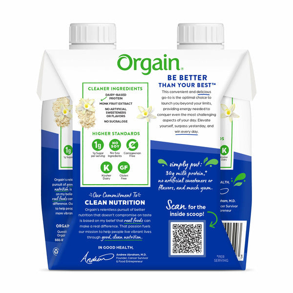 Orgain 30g Protein Shake, Dairy Based - Vanilla Bean