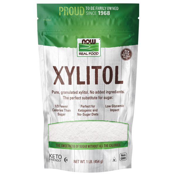 Package of NOW Real Food Xylitol on a white background