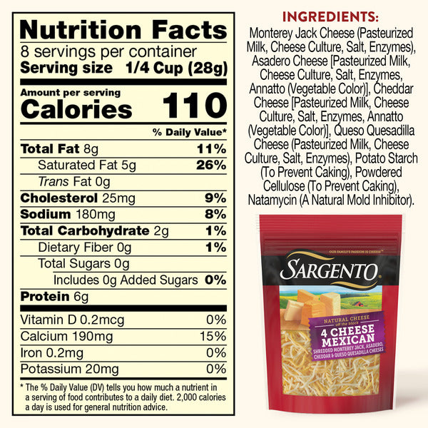Sargento Off The Block 4 Cheese Mexican Fine Cut Shredded Cheese