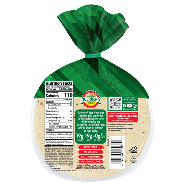 Guerrero Zero Net Carbs Jalapeno Tortillas, Street Taco Size, 14 pack