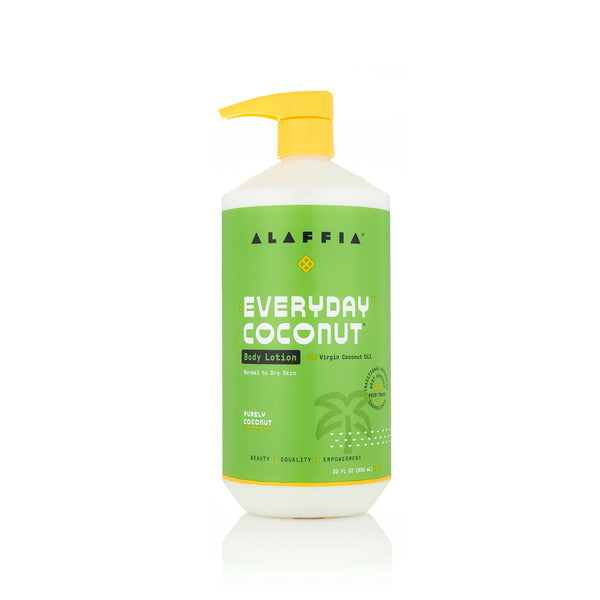 Alaffia Everyday Coconut body lotion bottle on a white background