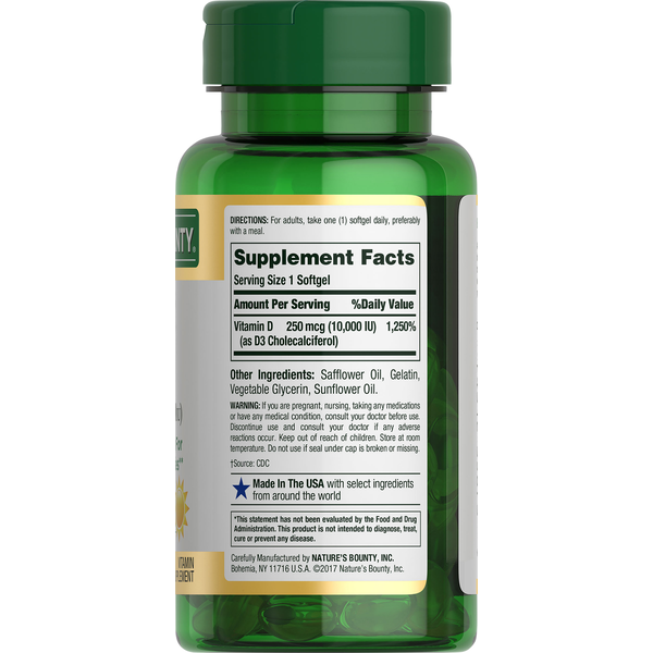 Nature's Bounty Vitamin D3, 250 mcg, Rapid Release Softgels