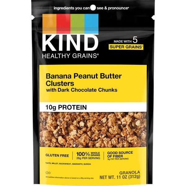 KIND Healthy Grains Gluten Free Banana Peanut Butter with Dark Chocolate Chunks Granola Clusters, 11 oz