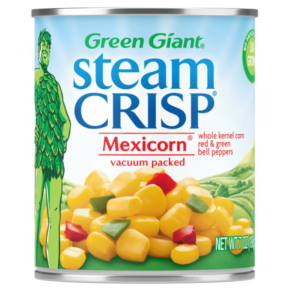 Can of Green Giant Steam Crisp Mexicorn on a white background