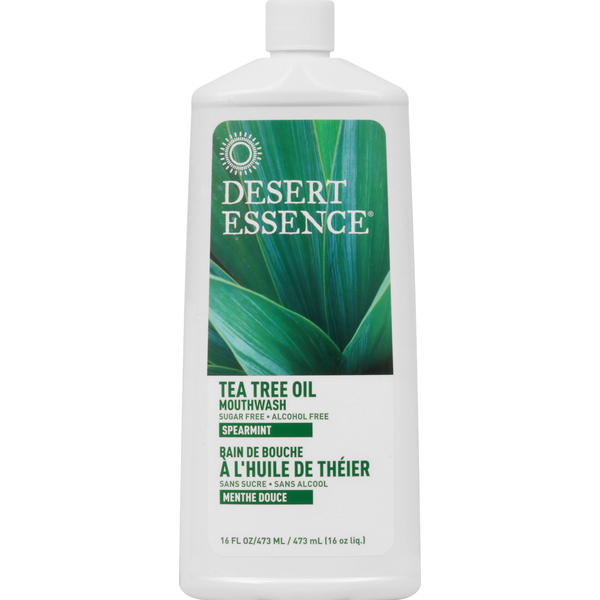 Desert Essence Tea Tree Oil Mouthwash bottle on a white background