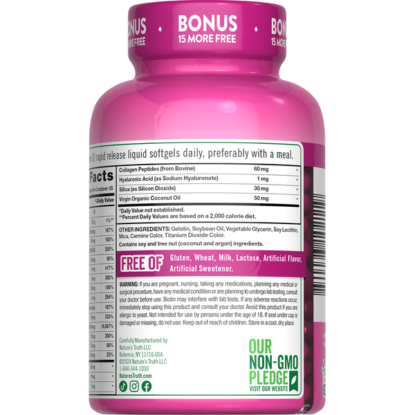 Nature's Truth Hair Skin & Nails with 5,000mcg Biotin, Quick Release Softgels.