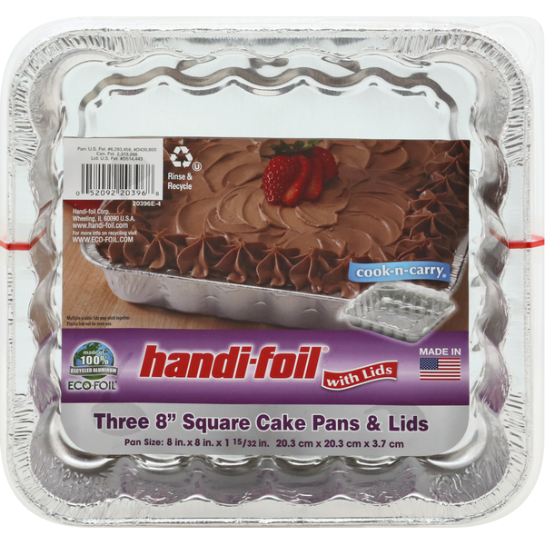 Handi-foil Cake Pans & Lids, Square, 8 in