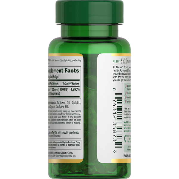 Nature's Bounty Vitamin D3, 250 mcg, Rapid Release Softgels