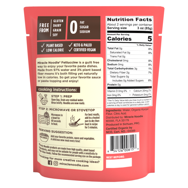 Miracle Noodle  Fettuccine Style, Organic, Ready-to-eat Noodle