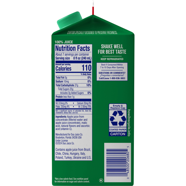 Dole 100% Juice, No Sugar Added, Apple