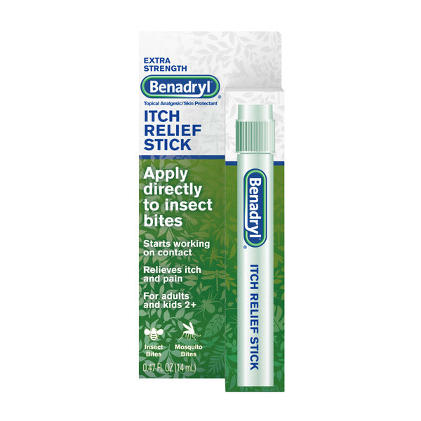 Benadryl Extra Strength Itch Relief Stick, Diphenhydramine Topical Analgesic and Zinc Acetate Skin Protectant for Fast Relief of Outdoor Itches and Pain, Travel Size, 0.47 fl. oz