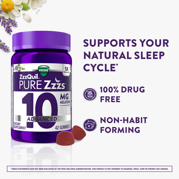 Vicks PURE Zzzs, Advanced 10mg Melatonin Gummies, Sleep Aid