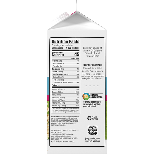 Full Circle Non-Dairy Beverage, Original, Oat, Unsweetened