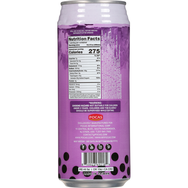 Pocas Bubble Tea, Taro Flavor with Tapioca Pearls, Taiwan Classic