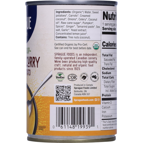 Sprague Organic Coconut Curry Sweet Potato Soup