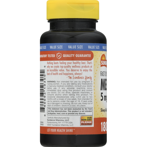Sundance Vitamins Melatonin, 5 mg, Natural Berry Flavor, Fast Dissolve Tablets, Value Size