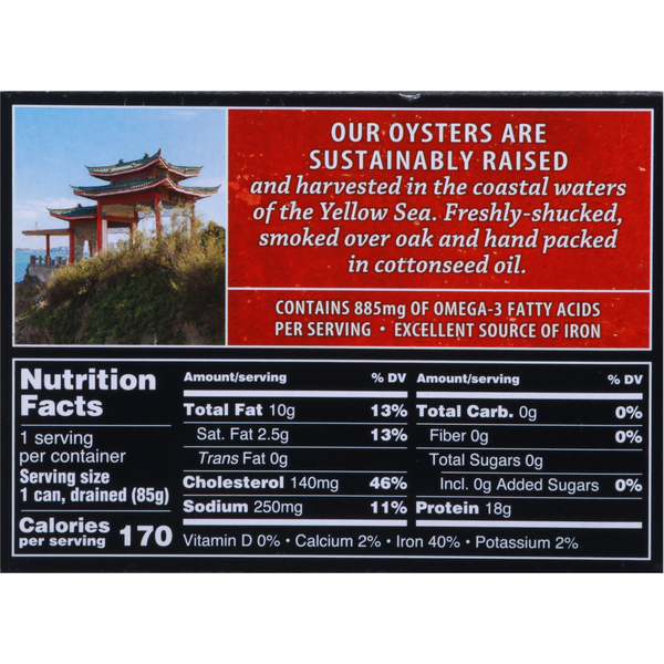 Crown Prince Fancy Whole Smoked Oysters in Cottonseed Oil