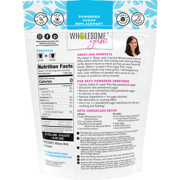 Wholesome Yum Besti Natural Powdered Sugar Substitute With Monk Fruit Allulose