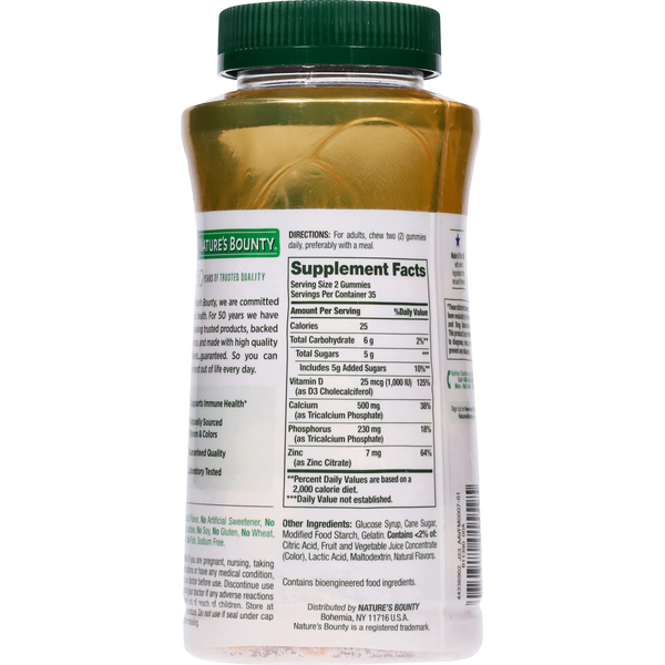 Nature's Bounty Gummies Orange & Cherry Flavored Calcium+D3+Zinc