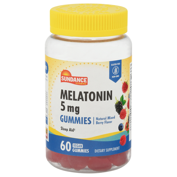 Sundance Vitamins Melatonin, 5 mg, Vegan Gummies, Natural Mixed Berry