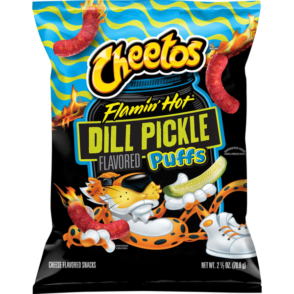 Cheetos Puffs Cheese Snacks Flamin Hot Dill Pickle