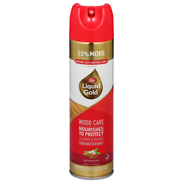 Liquid Gold wood care spray can on a white background