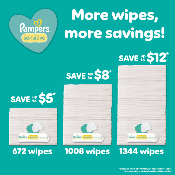 Pampers Baby Wipes Sensitive Perfume Free 4X Pop-Top Packs