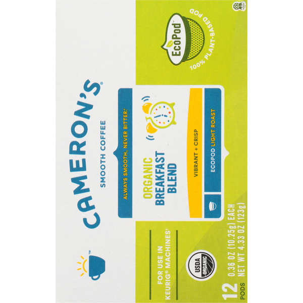 Cameron's Coffee, Smooth, Organic, Light Roast, Breakfast Blend, EcoPods