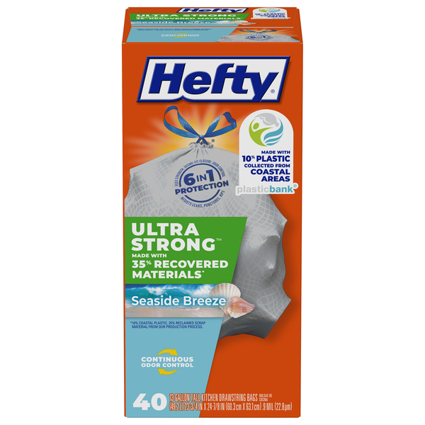 Hefty Drawstring Bags, Seaside Breeze, Tall Kitchen, 13 Gallon