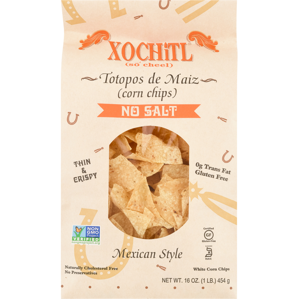 Xochitl White Corn Chips, No Salt, Thin & Crispy, Mexican Style