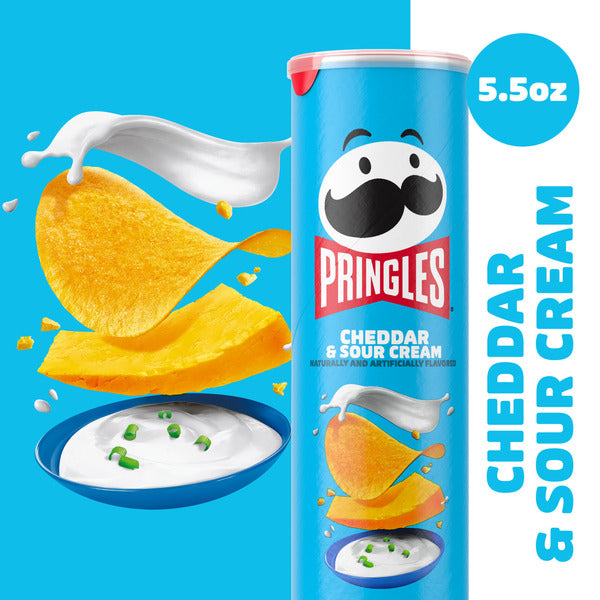 Pringles Cheddar and Sour Cream Potato Crisps Chips, Lunch Snacks, 5.5 oz