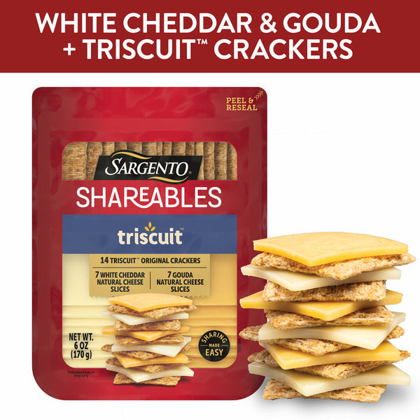 Sargento Shareables Natural White Cheddar & Gouda Sliced Cheese with Triscuit® Original Crackers Cheese Tray