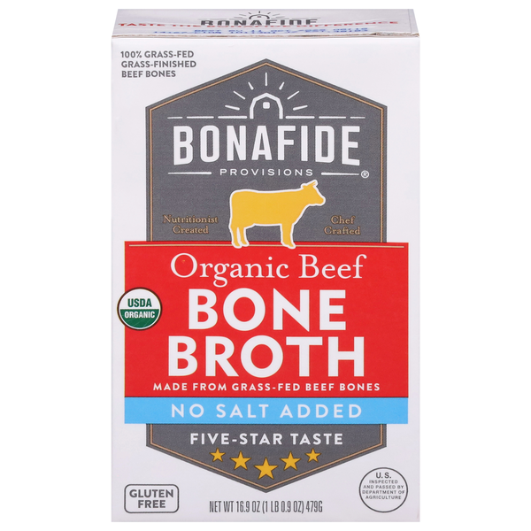 Bonafide Provisions Beef Bone Broth, No Salt Added, Organic