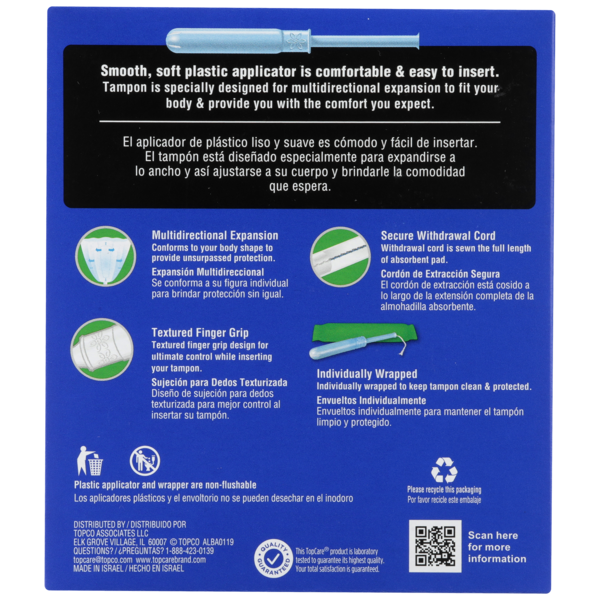 TopCare Super Absorbency Tampons Plastic Applicator, Unscented