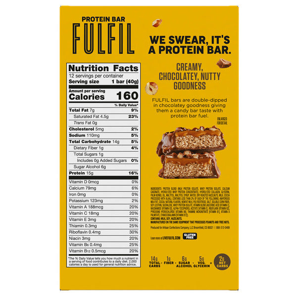 FULFIL Chocolate Hazelnut Flavored Protein Bars, 1.41 oz (12 Count)