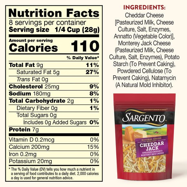 Sargento Natural Cheddar Jack Shredded Cheese, Fine Cut