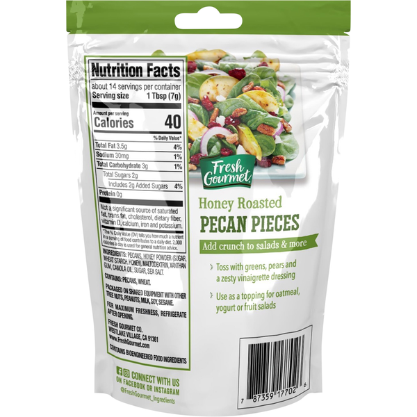 Fresh Gourmet Salad Topping, Pecan Pieces, Honey Roasted