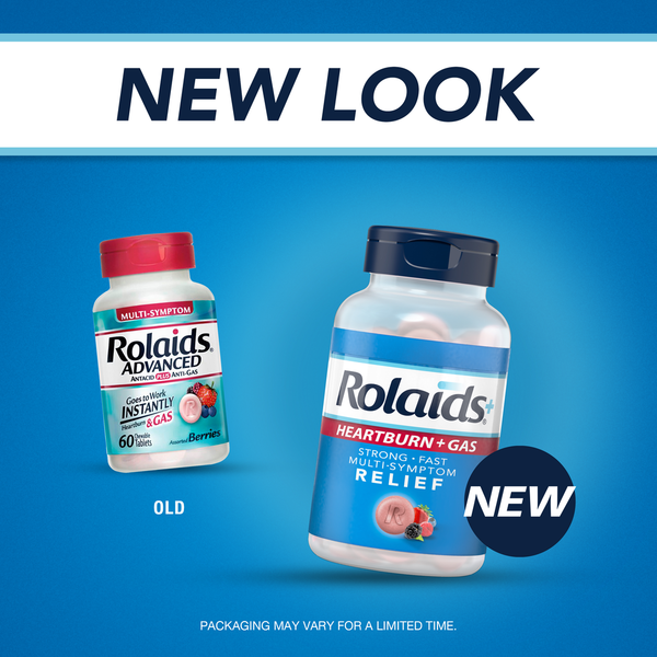 Rolaids Advanced Antacid Plus Anti-Gas 60 Chewable Tablets, Assorted Berry